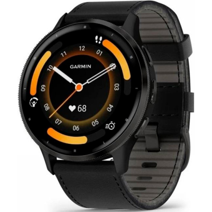 Смарт-часы GARMIN VENU 3 SLATE STAINLESS STEEL BEZEL WITH BLACK CASE AND LEATHER BAND 010-02784-52